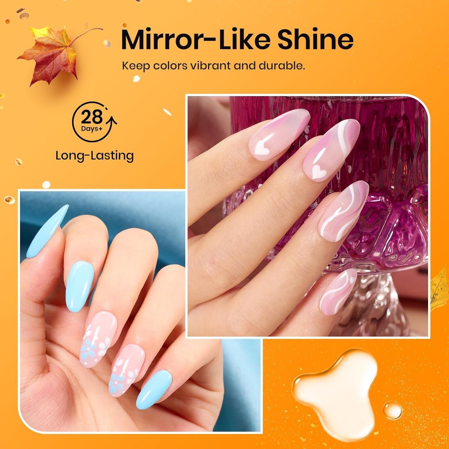 Beetles 2Pcs 15ml Base and Top Coat Set - Upgrade No Wipe Extra Glossy Gel Top Coat Finish for Gel Nail Polish, Soak Off UV/LED Lamp Needed, Essentials for Long-Lasting Manicure Halloween Kit