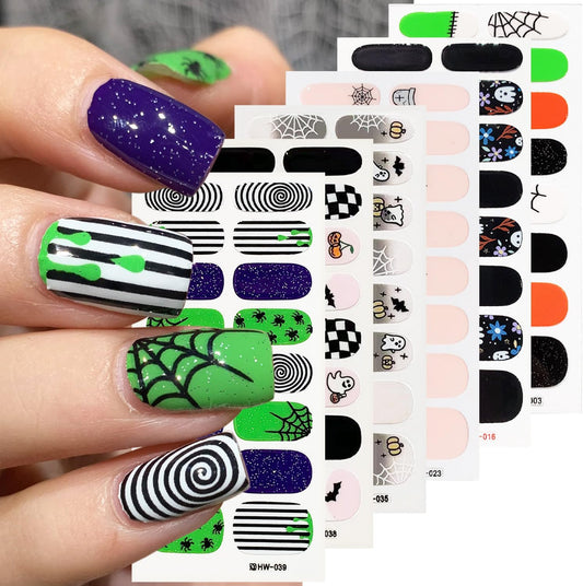 6 Sheets Horror Halloween Gel Nail Wraps Spider Web Flower Ghost Nail Polish Stickers Self-Adhesive