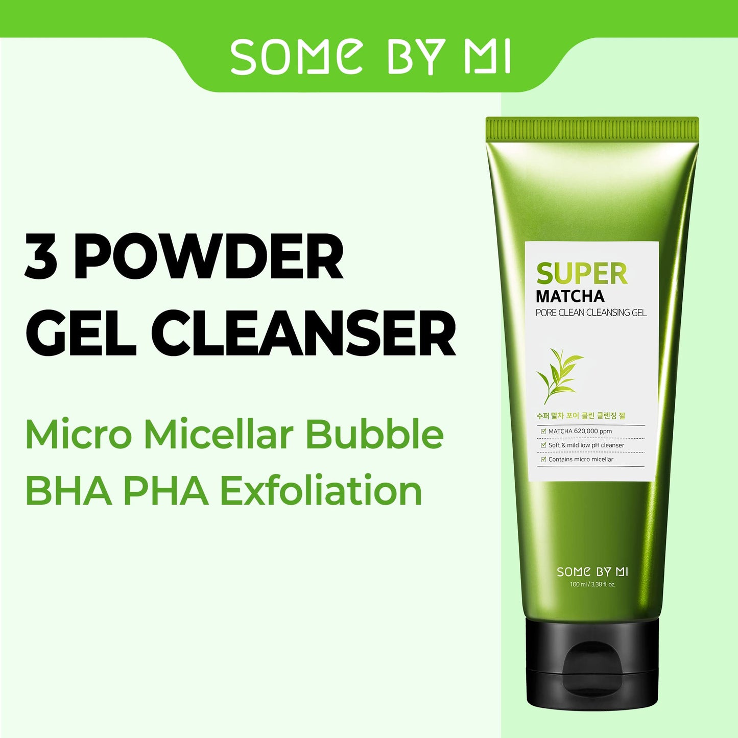SOME BY MI Super Matcha Pore Clean Cleansing Gel - 3.38Oz, 100ml - Made from Matcha Extracts for