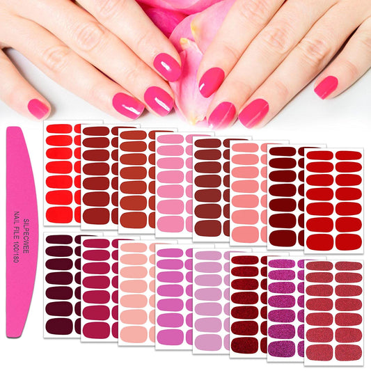 SILPECWEE 224 Pieces 16 Sheets Nail Polish Strips Solid Color Adhesive Nail Polish Stickers Nail