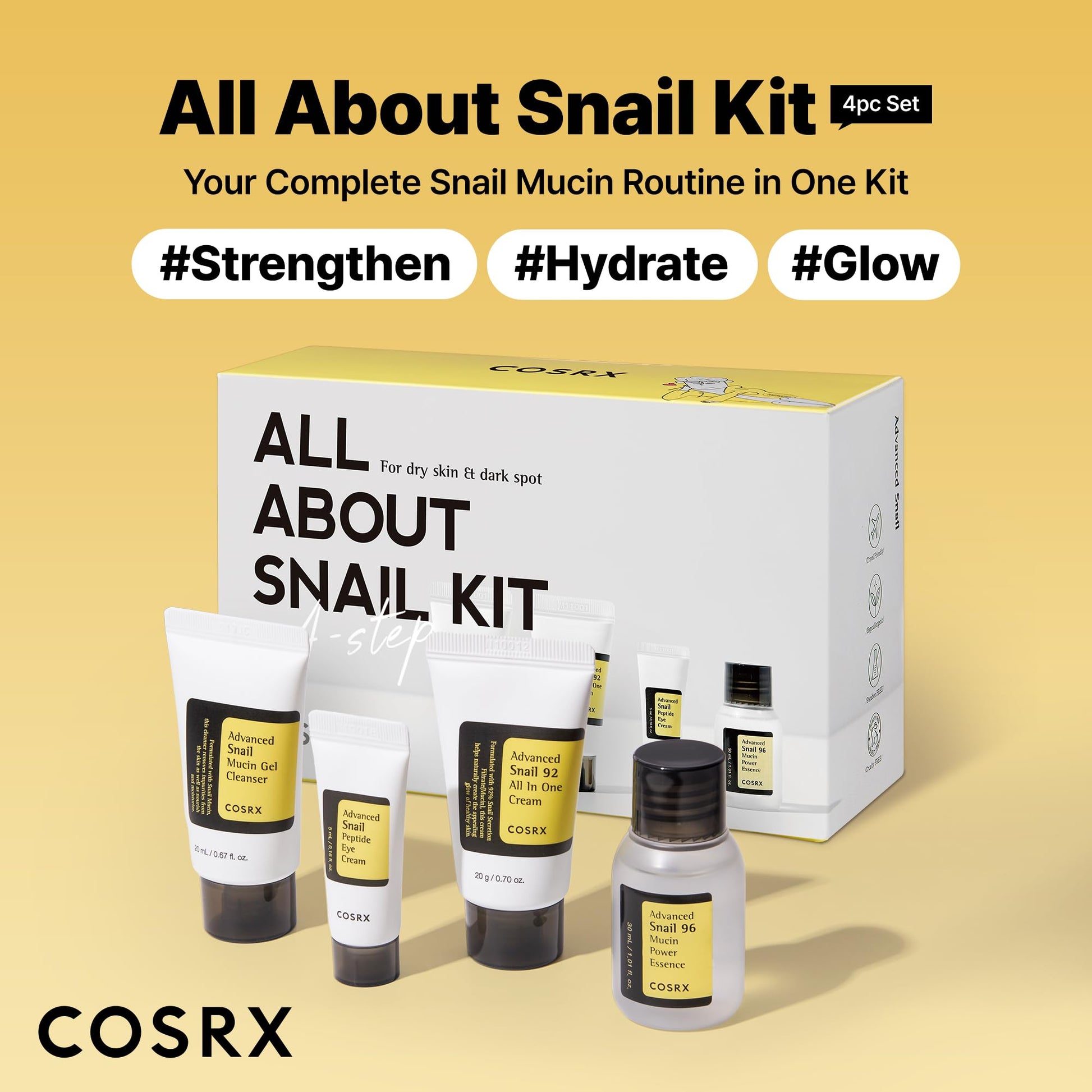 COSRX All About Snail Mucin Korean Skin Care Set, Mini Travel Essentials