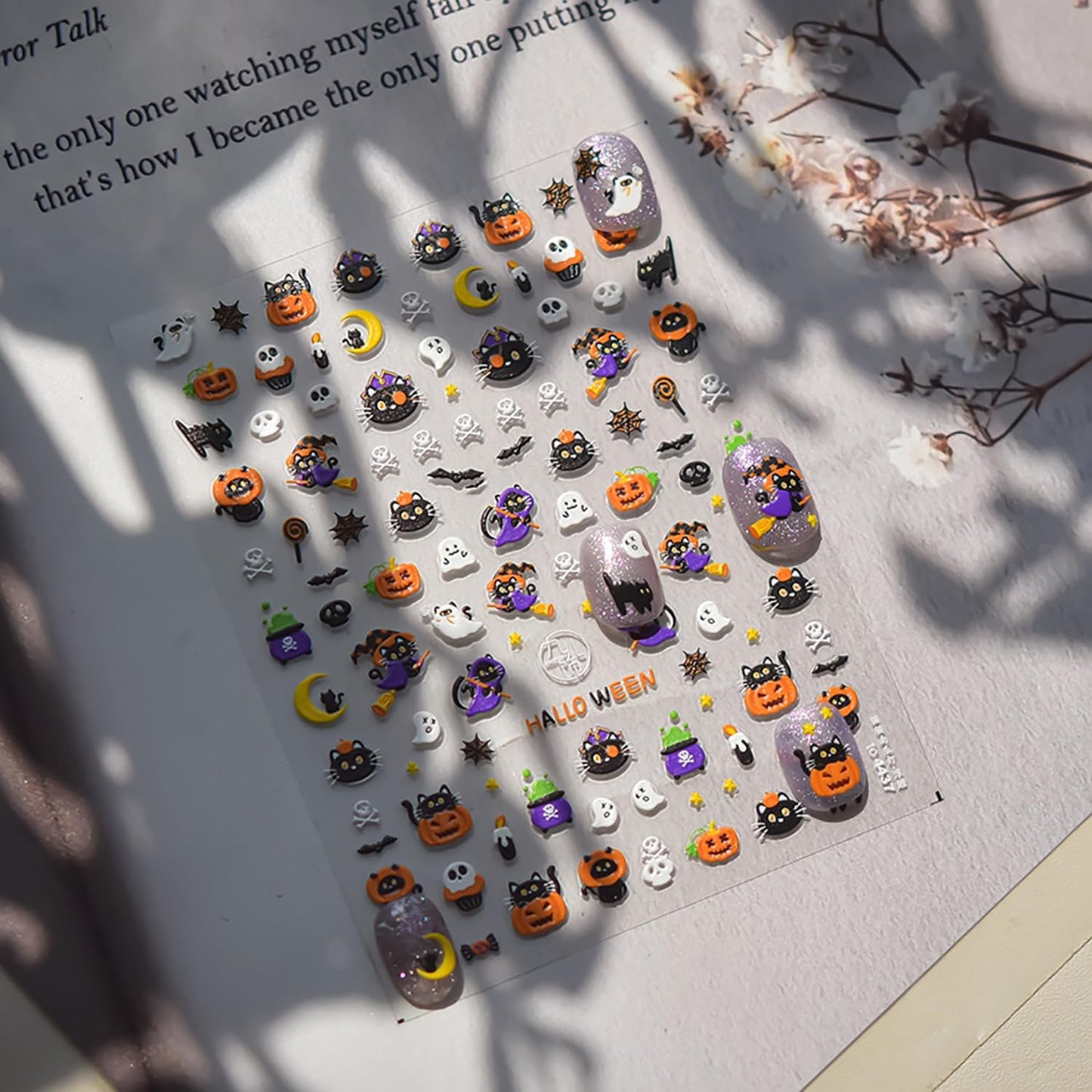 5D Embossed Halloween Nail Stickers Ghost Nail Decals for Acrylic Nails Designs Cute Bat Cat Pumpkin Nails Art Stickers Self Adhesive Halloween Nail Art Supplies for Women Nail Manicure
