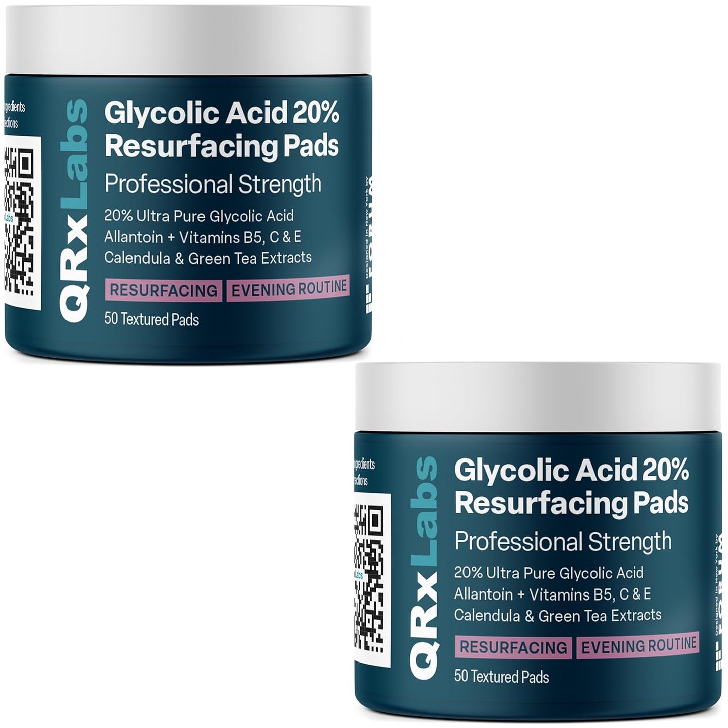 Glycolic Acid 20% Resurfacing Pads for Face & Body with Vitamins B5, C & E, Green Tea, Calendula, Allantoin - Exfoliates Surface Skin and Reduces Appearance of Fine Lines and Wrinkles - 2PK