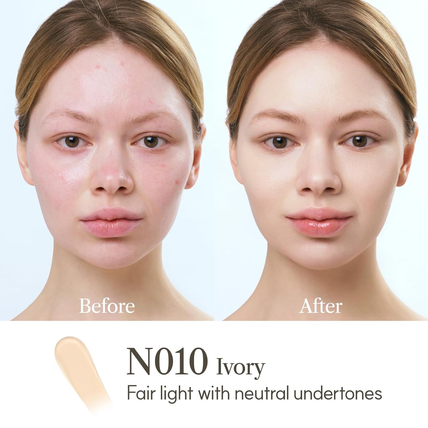 THE FACE SHOP Ink Lasting Liquid Foundation, Full Coverage, 72‑Hour Wear Semi‑Matte Finish, Makeup with Bakuchiol, N010 Ivory, 0.84 Fl. Oz.