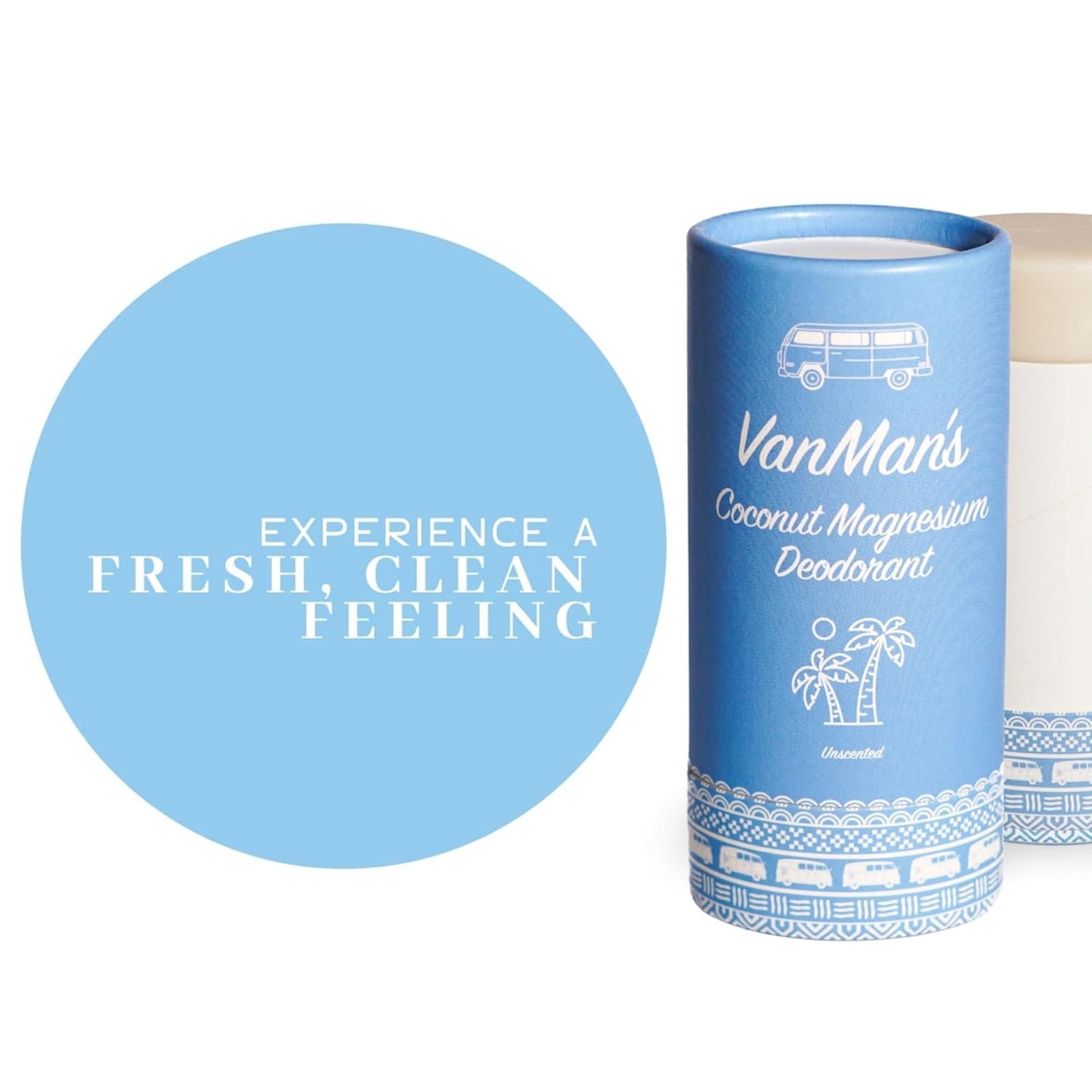 VanMan Coconut & Magnesium Deodorant Stick - Natural Aluminum Free Deodorant for Women & Men - Effective Odor Control for Delicate Skin - With Tallow, Shea Butter & Coconut Oil - 2 Fl Oz Unscented