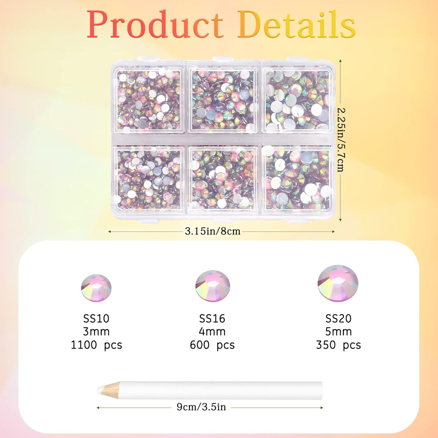 Multi Size 3mm 4mm 5mm Rhinestones Set for Nails Crafts Light Pink Non Hotfix Rhinestones Nail Gems Rhinestone AB Color&Round Flat Back Resin Rhinestone for Makeup Clothes Shoes Eyes Bottles Crafts