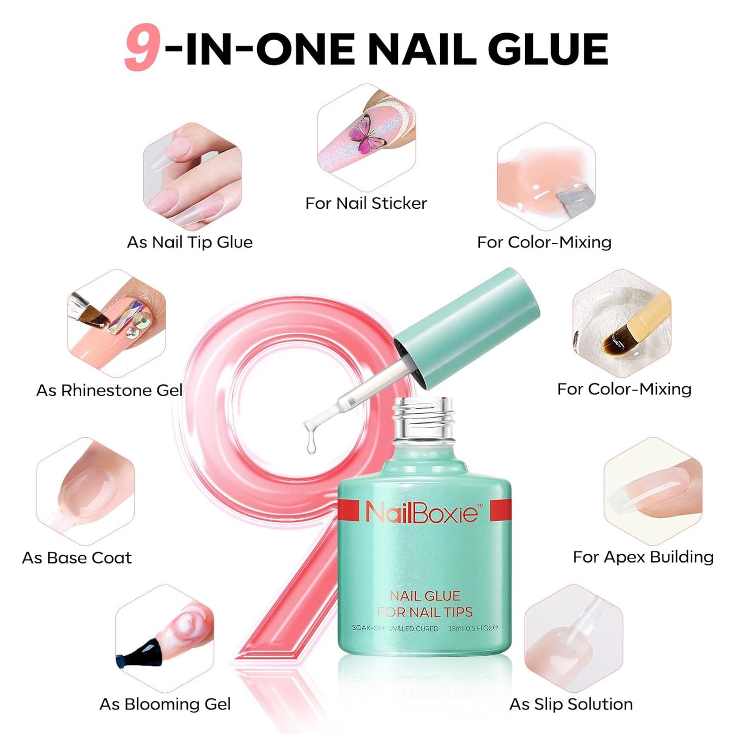 Modelones Gel Nail Kit, Top Coat, Nail Builder Gel, Press On Nails Kit with LED Light, 150 PCS Short Pink Square, 15 Sizes French Tip Press on Nails, Pre-Colored Nail Tips for Easy DIY Nail Art