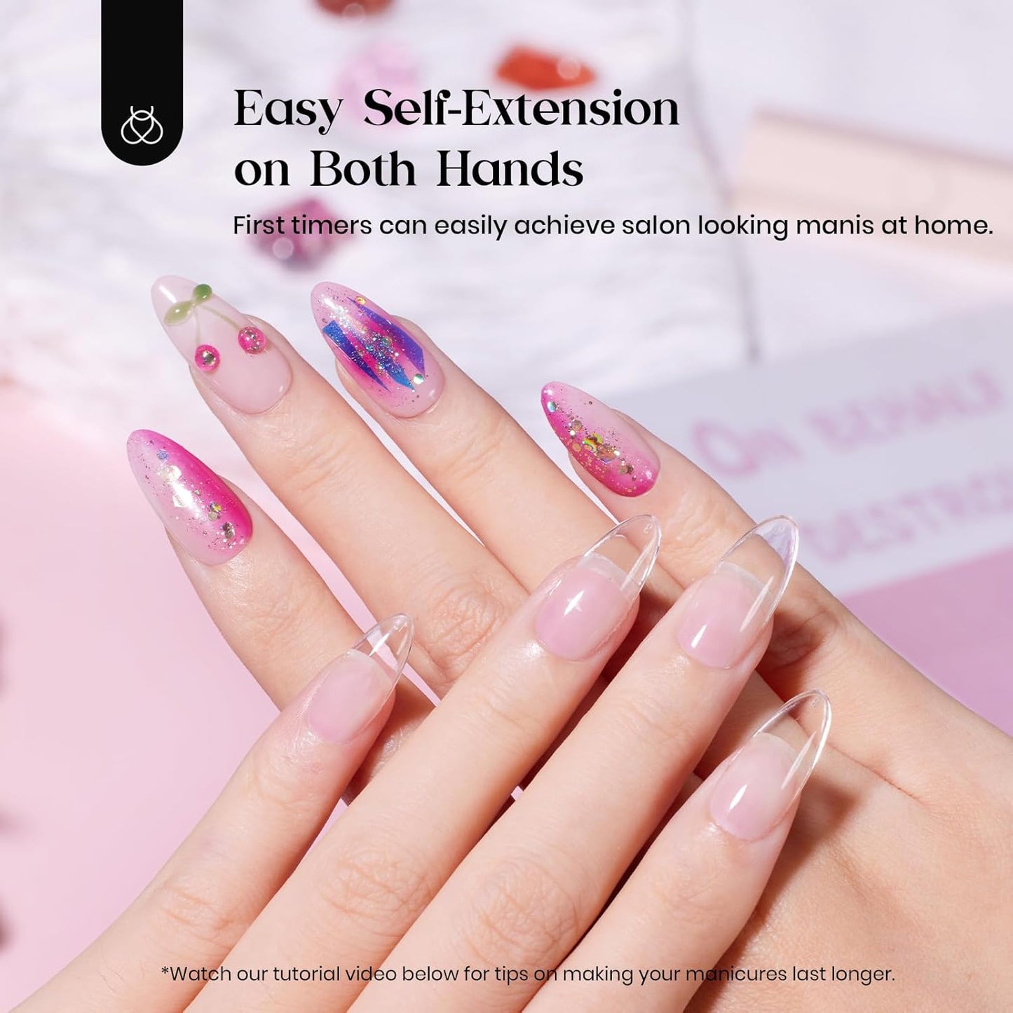 Beetles Gel Nail Kit, 300Pcs Almond Medium Nail Tips with Solid Nail Gel Glue,15 Sizes Soft Clear Nail Tips with Base Coat, Handheld Nail Lamp, Easy Nail Extension Set DIY Manicure Art Gift for Girls