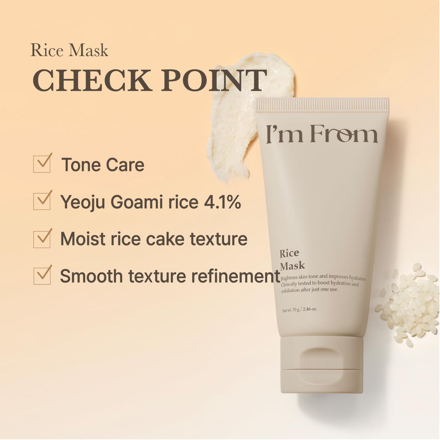 I'm From Rice Mask, Soft Exfoliating Wash-Off Rice Mask, Glass&Dewy, Hydration, Korean Skin Care