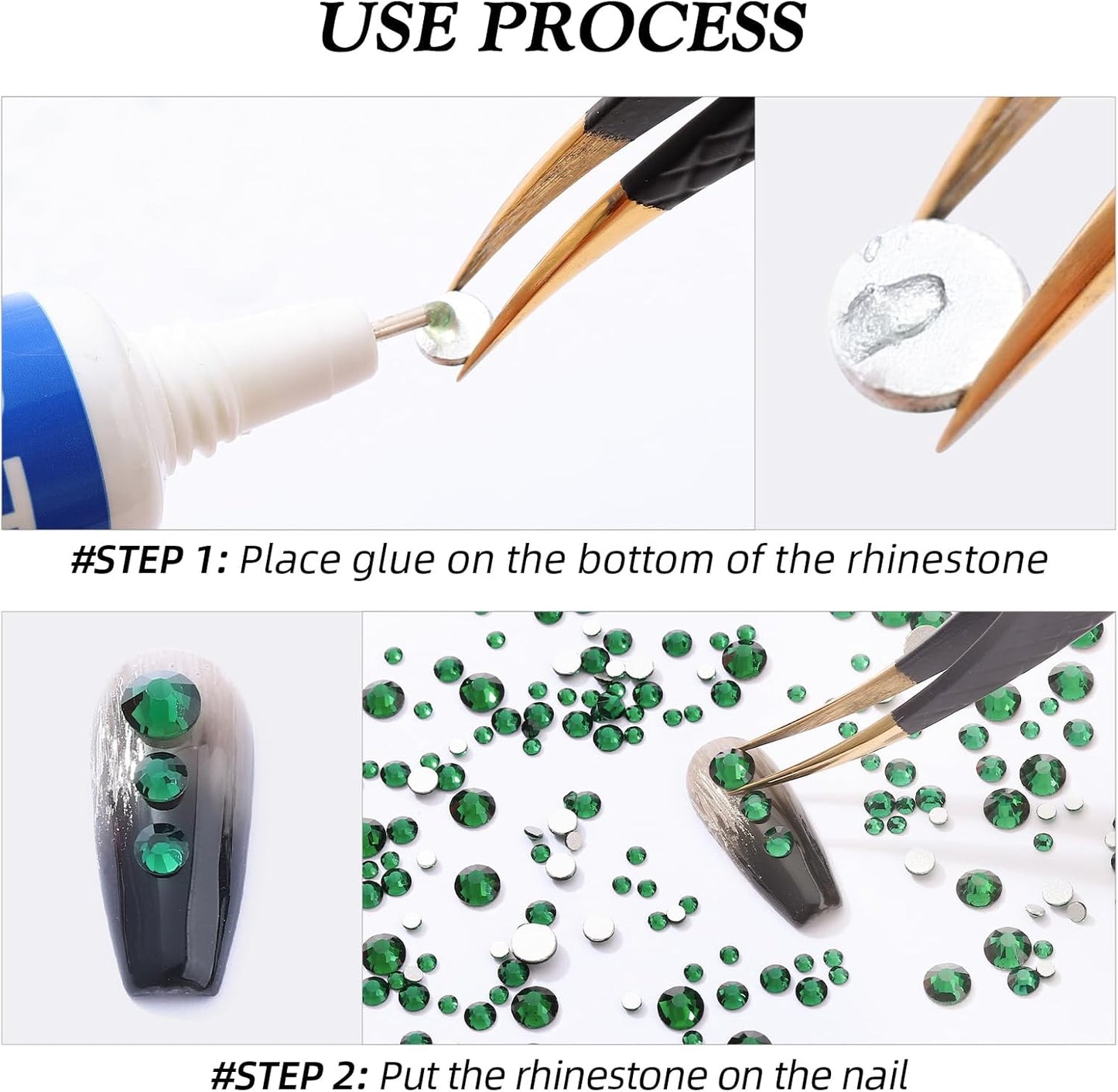 Malachite Green Flatback Rhinestones, Glass Rhinestones for Nail Art and Craft, Glue Fix, Loose Crystal Gemstones(Green, SS10, 1440pcs, 2.7-2.8mm)
