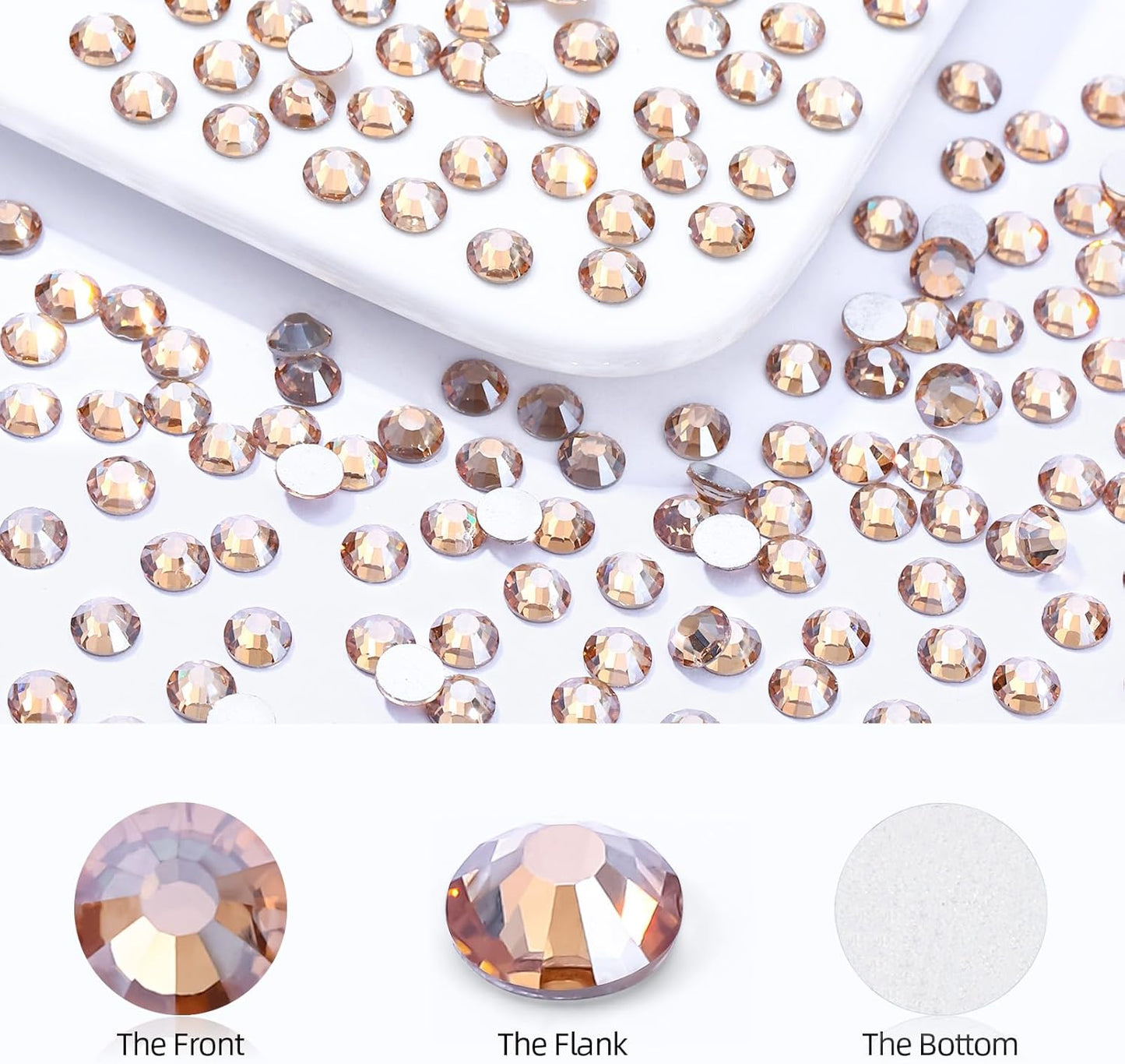 Gold Shadow Flatback Rhinestones, Glass Rhinestones for Nail Art and Craft, Glue Fix, Loose Crystal Gemstones(Gold Shadow, SS8, 1440pcs, 2.3-2.5mm)