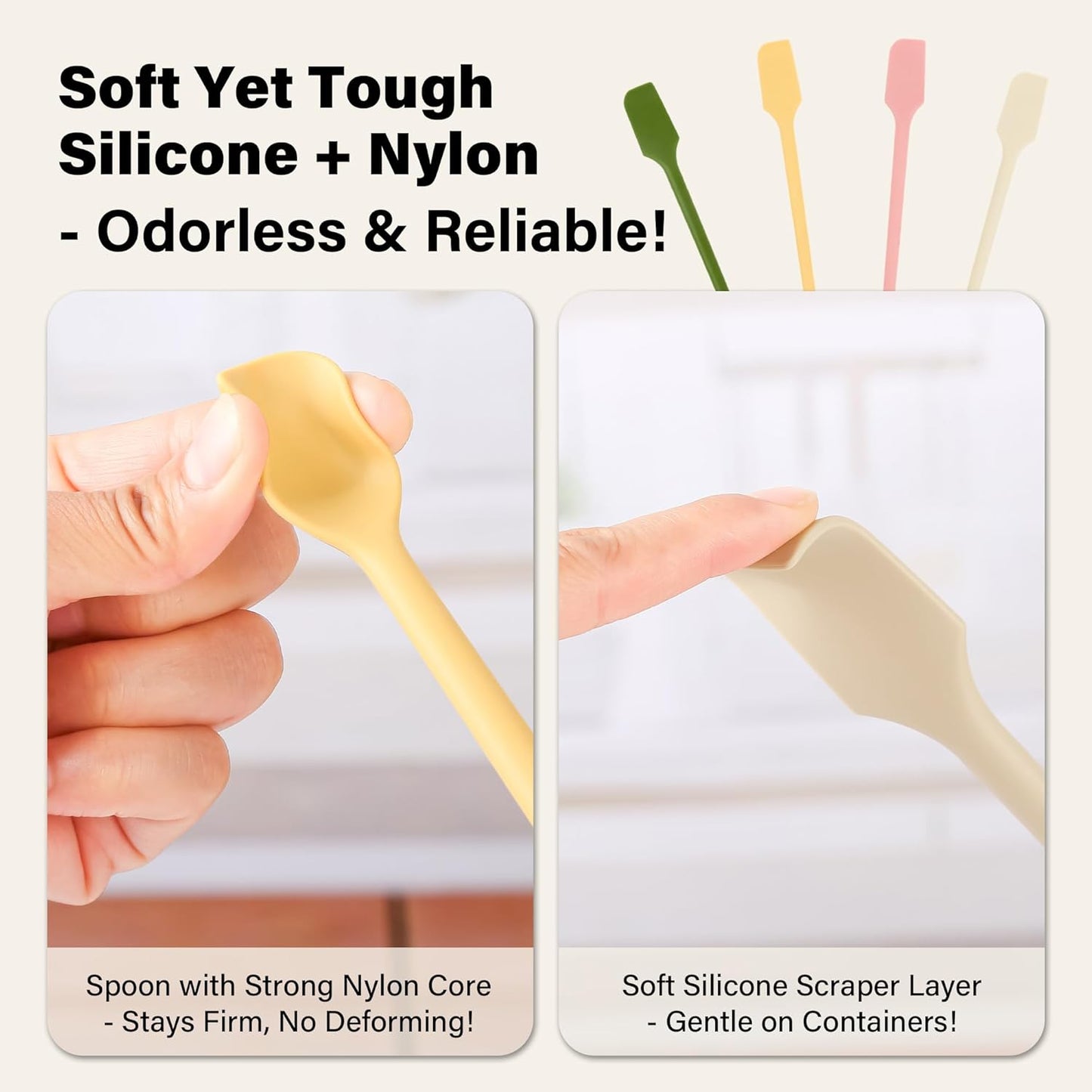 Silicone Jar Scraper Set of 4, Double-Headed, 10.2-Inch, Mini Spatula & Spoon for Jam Jars & Makeup