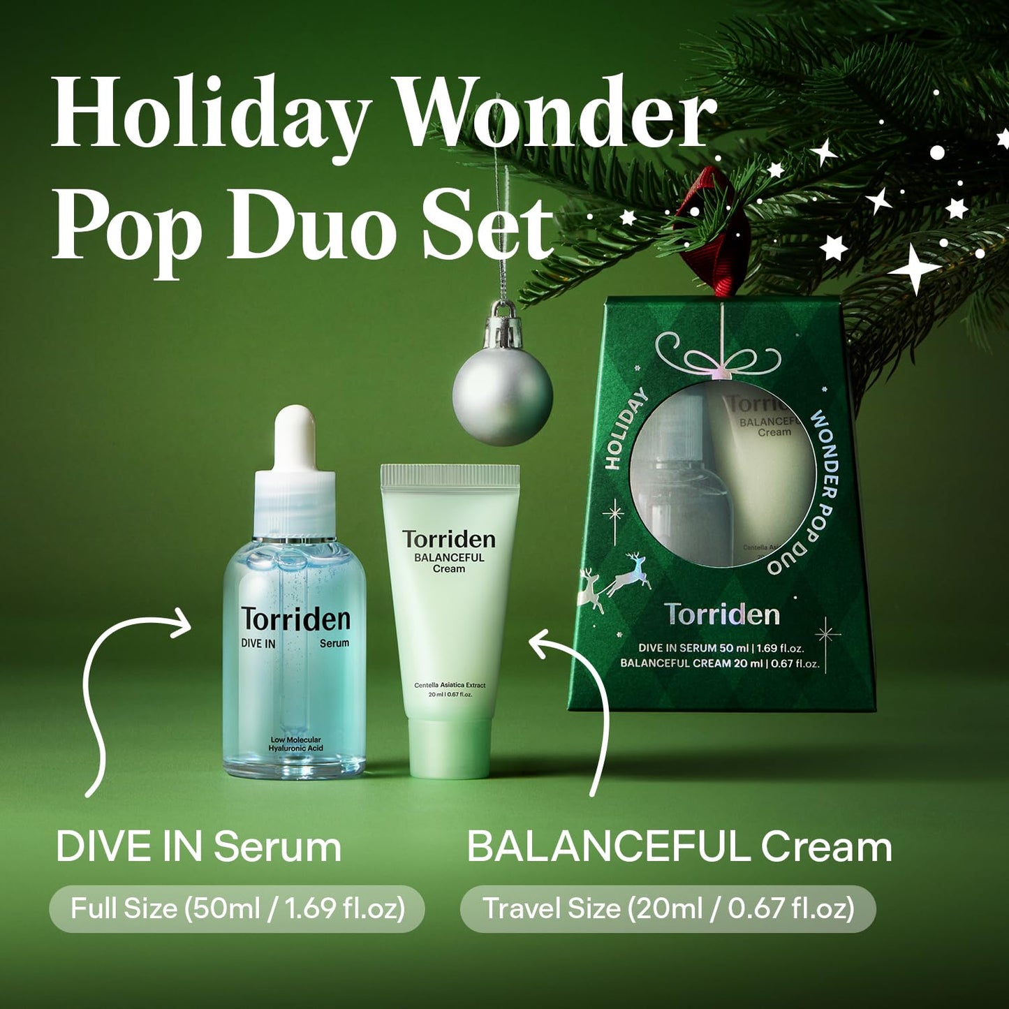Torriden Holiday Wonder Pop Duo Gift Set (Green) | DIVE IN Hyaluronic Serum + BALANCEFUL Cica Cream
