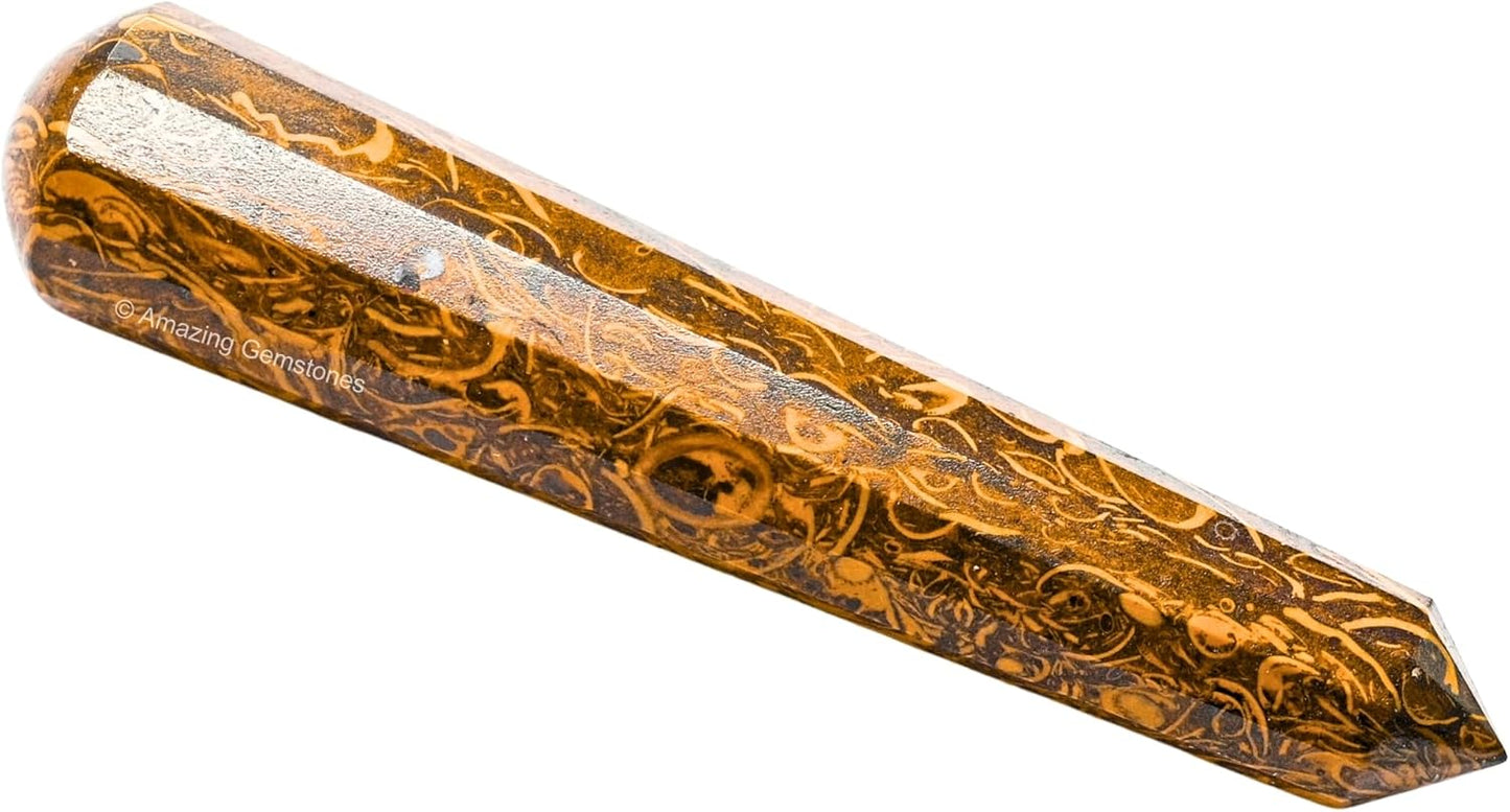 Amazing Gemstone Mariyam Jasper Crystal Wand Massage Stick - Pelvic Wand Gua Sha for Adults - Crystals and Healing Stones Massage Wands for Adults Gifts (Pointed)