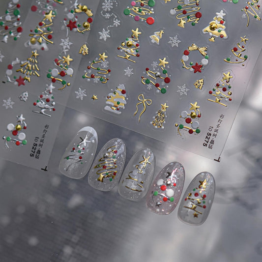 Christmas Nail Stickers Gold Nail Decals Xmas Tree Nail Stickers for Nails Art with Snowflakes