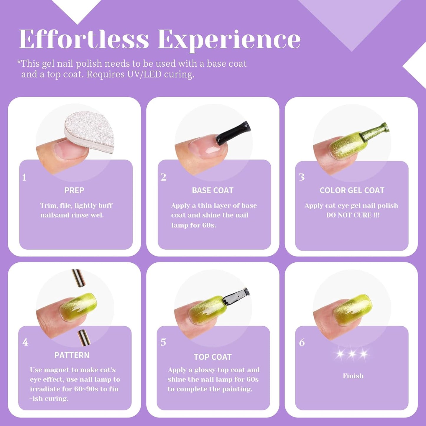 Bright Purple Cat Eye Gel Nail Polish,Crystal Galaxy Holographic Lavender Cateye Gel Polish with Magnet, Purple Gel Silver Shimmer Velvet Soak Off Uv Led Home Diy Manicure GP0100