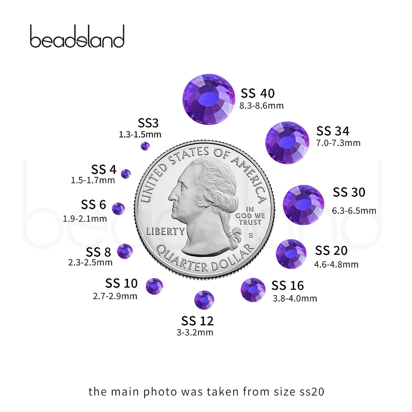 beadsland 144pcs Flat Back Crystal Rhinestones Round Gems for Nail Art and Craft Glue Fix, Purple Velvet, 10mm, SS50/144pcs
