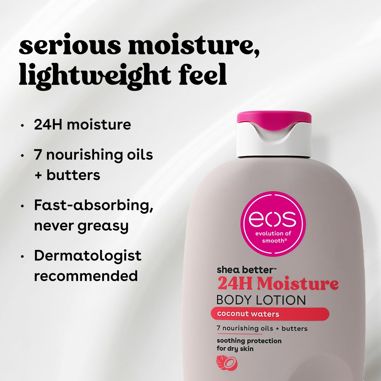 eos Shea Better Body Lotion Coconut Waters, 24-Hour Moisture Skin Care, Lightweight & Non-Greasy