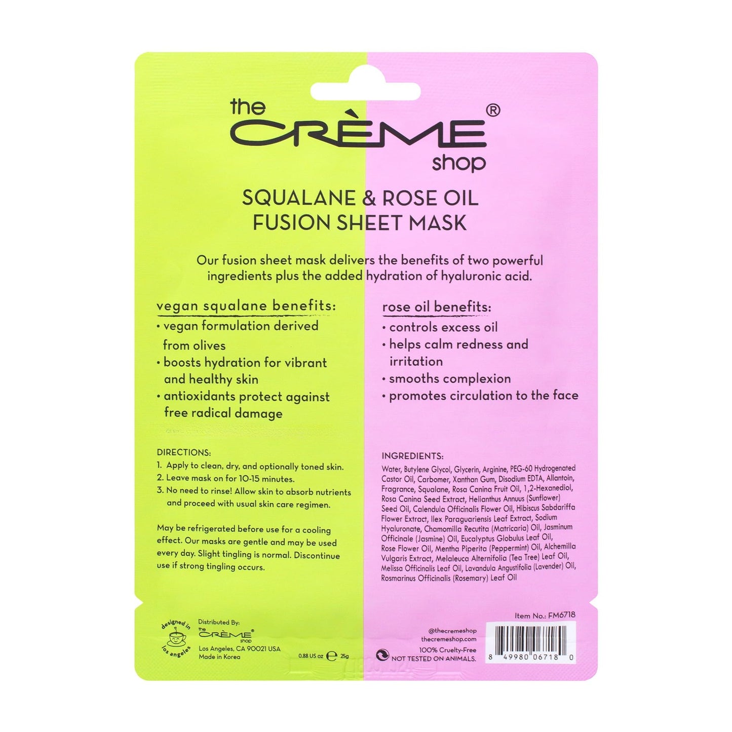 The Crème Shop Rose & Skin-Friendly Squalane Fusion Sheet Mask, Korean Sheet Mask, Rose Face Mask