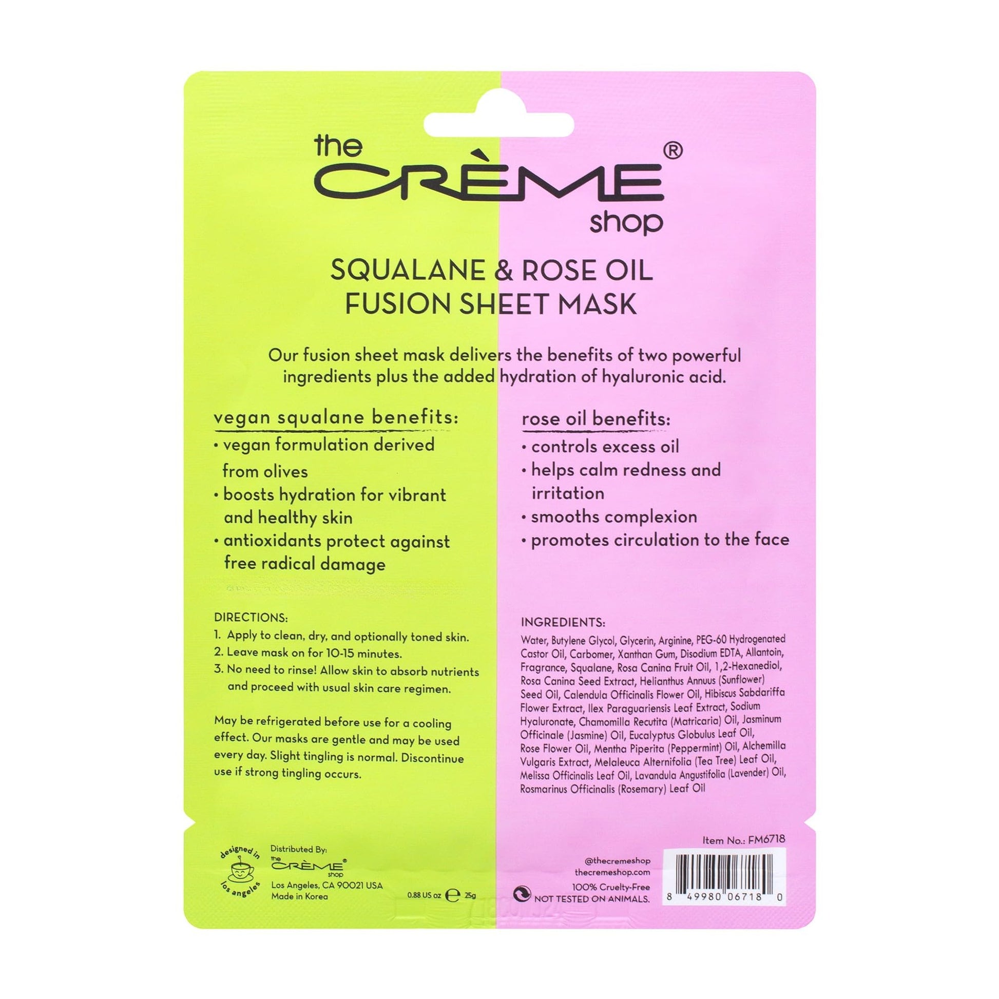 The Crème Shop Rose & Skin-Friendly Squalane Fusion Sheet Mask, Korean Sheet Mask, Rose Face Mask