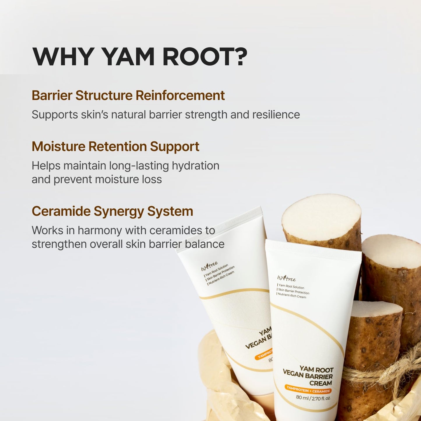 IsNtree Yam Root Vegan Barrier Cream 80ml 2.70 fl.oz – High-Density Moisturizer | Deep Hydration &