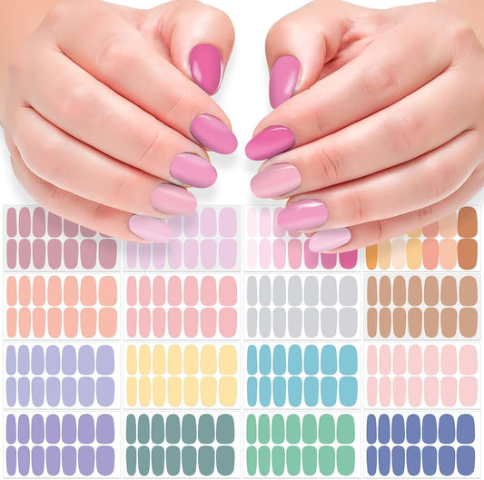 DANNEASY 16 Sheets Light Colour Nail Wraps for Women Gel Nail Polish Strips Solid Color Gel Nail