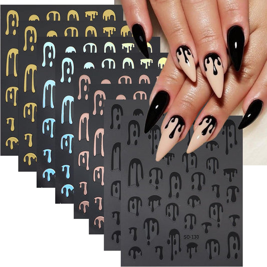 8 Sheets Halloween Nail Stickers Water Drop Blood Nail Decals French Tips Nail Art Stickers Black