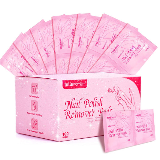 Nail Polish Remover Pads 100 Pack Gel Nail Polish Remover Wipes - Individually Wrapped - Quick Nail Polish Remover Wipes - Fingernail Travel Kit to Clear Nail Polish for Home & Professional Removal