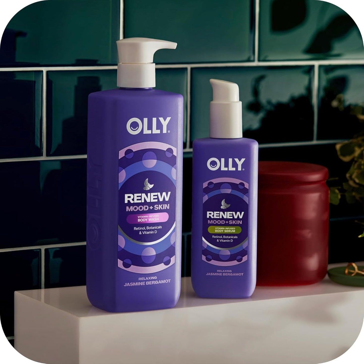 OLLY Renew Body Wash with Vitamin D, Retinol & Botanicals – Nourishing Cleanser for Skin Barrier Repair, Deep Hydration, Jasmine Bergamot Scent, 17oz