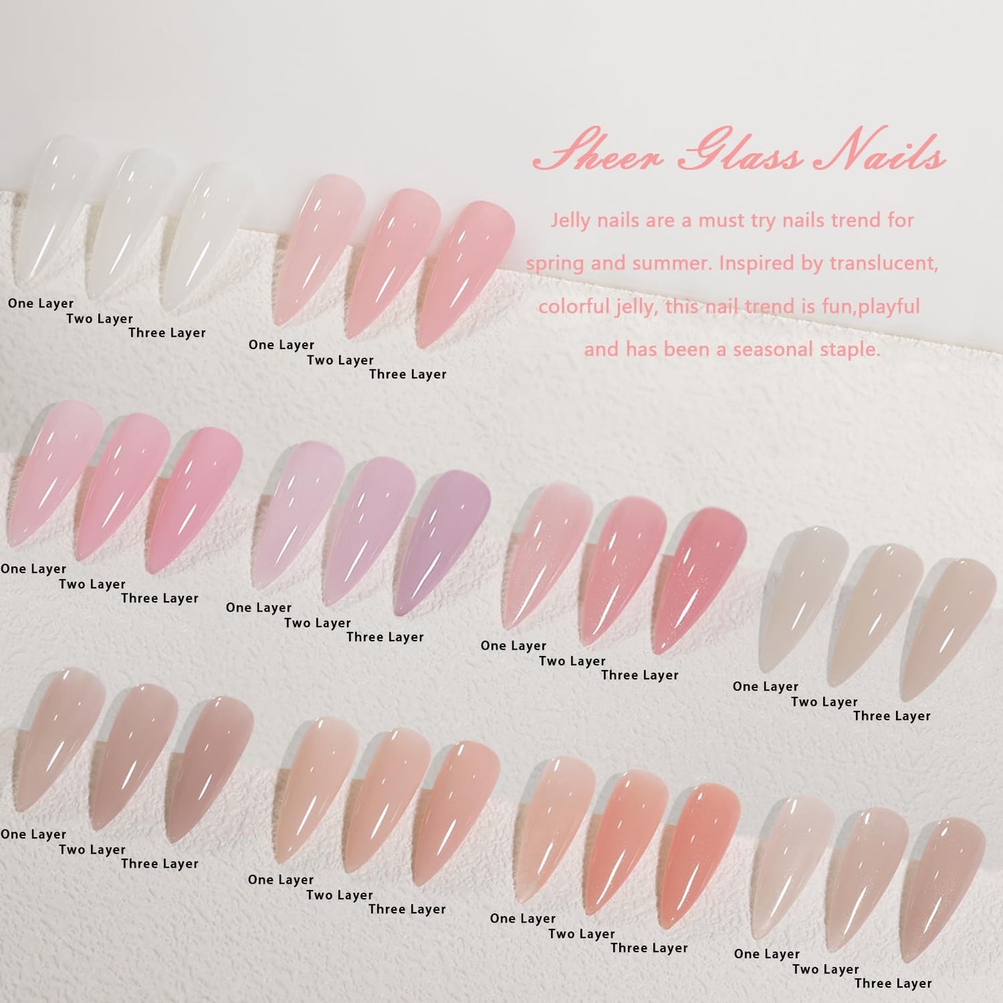 Jelly Pink Gel Nail Polish Set of 10 Colors Including Pink Purple Milky White Nude Gel Polish Kit UV LED Soak Off Nail Polish Home DIY Manicure Nail Salon Varnish