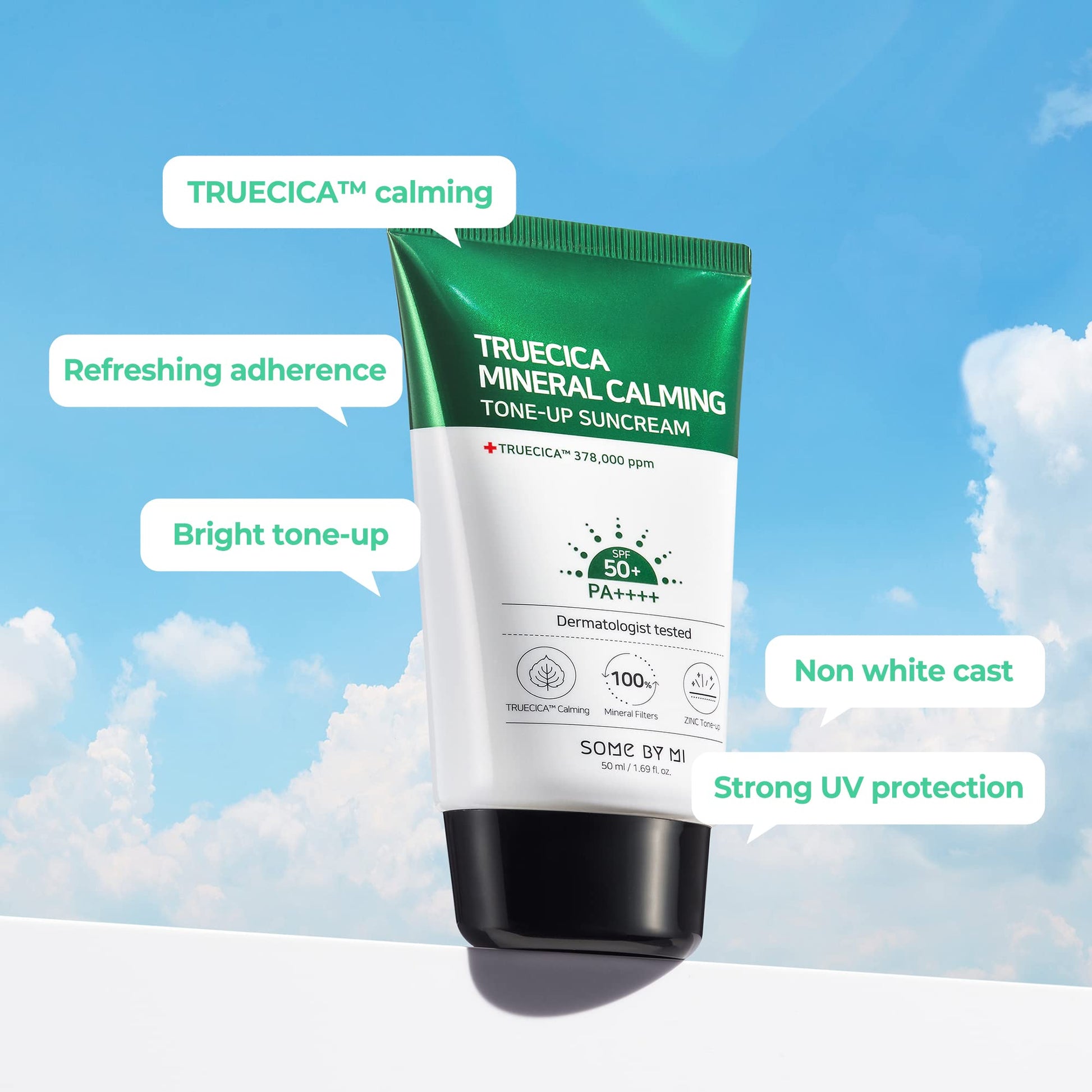 SOME BY MI Truecica Mineral Calming Tone-Up Suncream / SPF50+, PA++++ / 1.69Oz, 50ml / Brightening