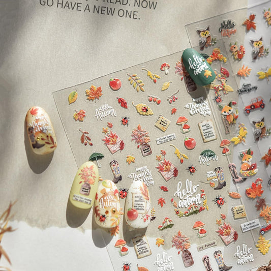Thanksgiving Day Nail Stickers for Nail Art Fall Nail Sticker 5D Self-Adhesive Shiny Autumn Leaves
