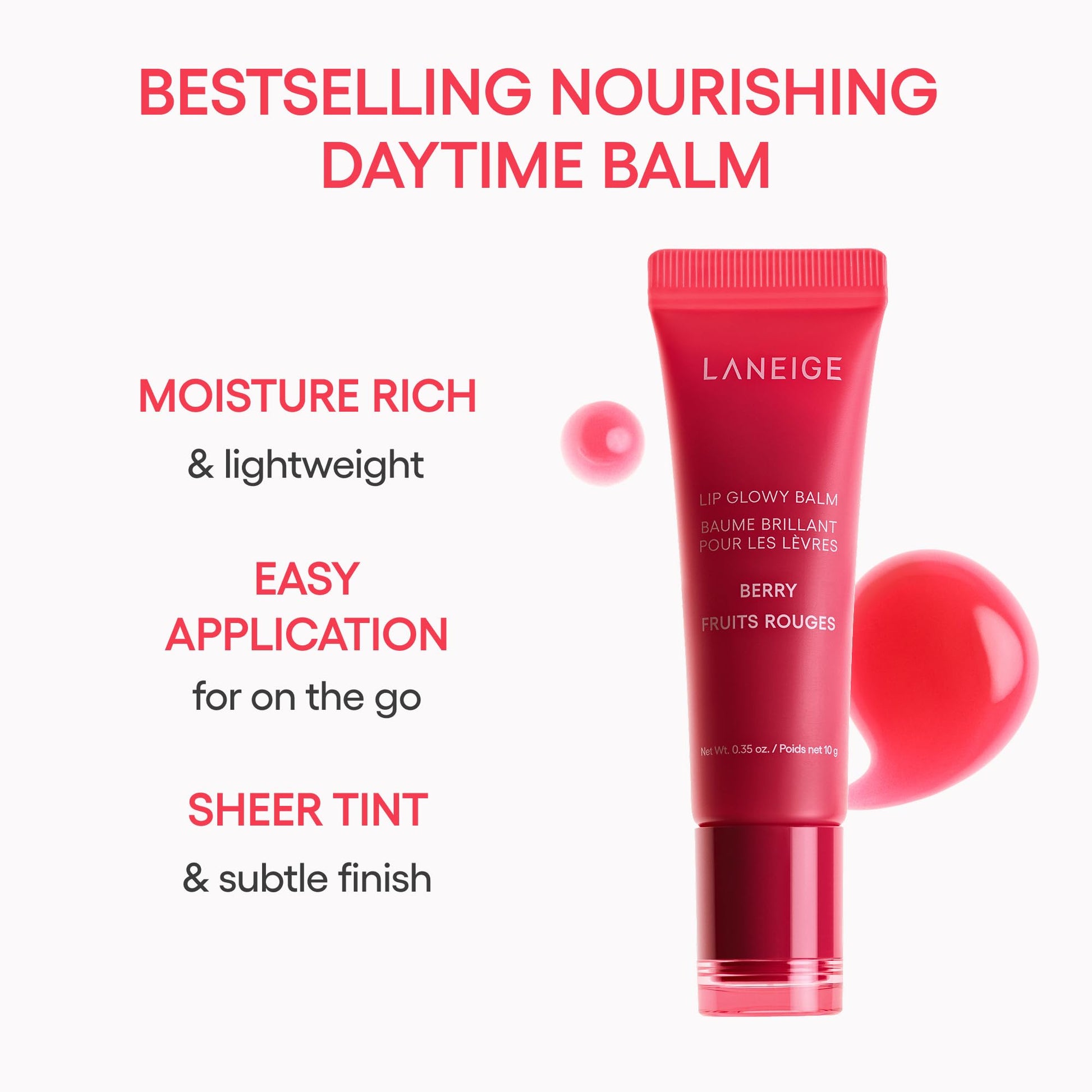 LANEIGE Lip Glowy Balm: Sheer Tinted Lip Treatment Balm Tube with Shea & Murumuru Butters for