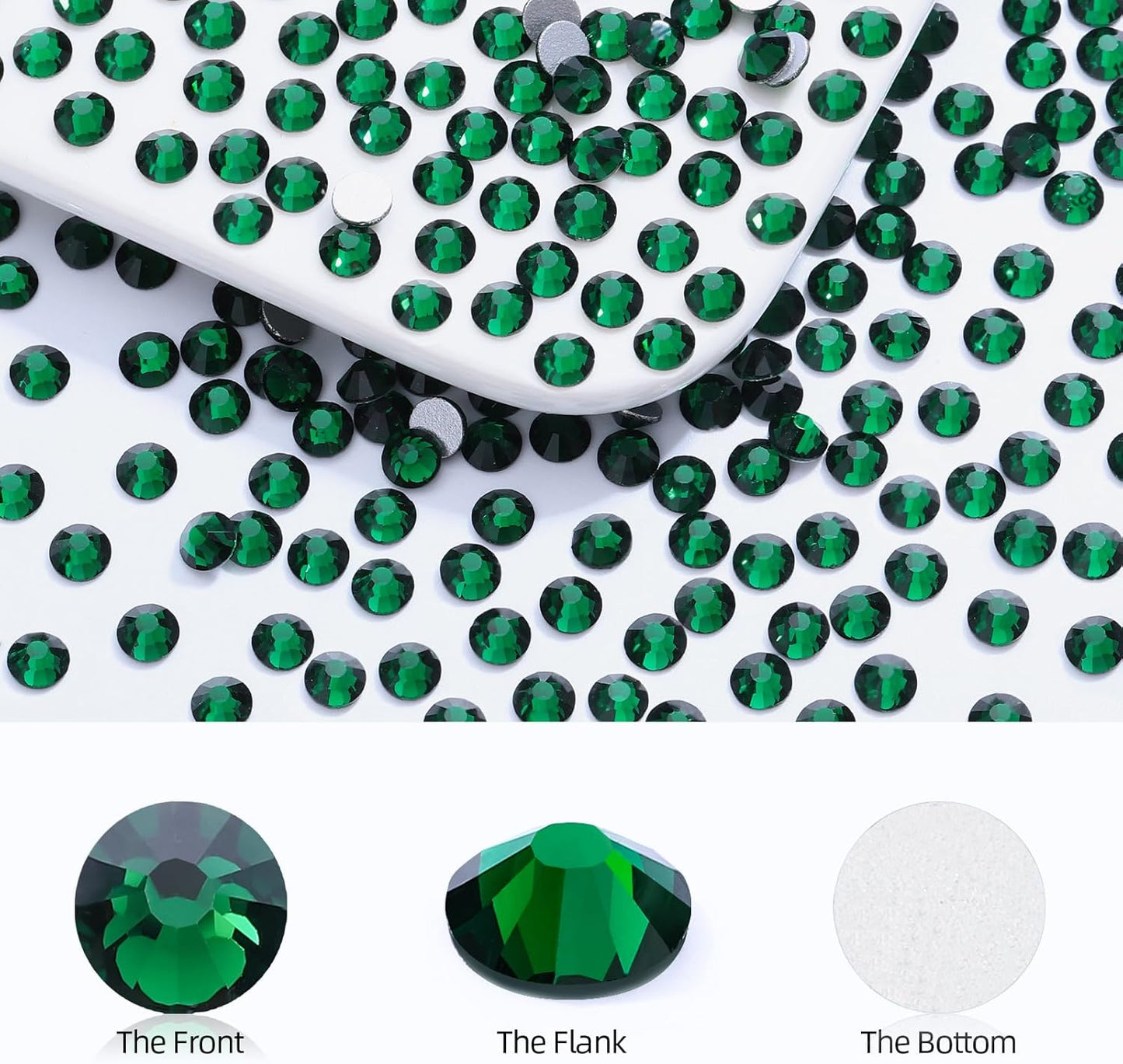 Malachite Green Flatback Rhinestones, Glass Rhinestones for Nail Art and Craft, Glue Fix, Loose Crystal Gemstones(Green, SS10, 1440pcs, 2.7-2.8mm)