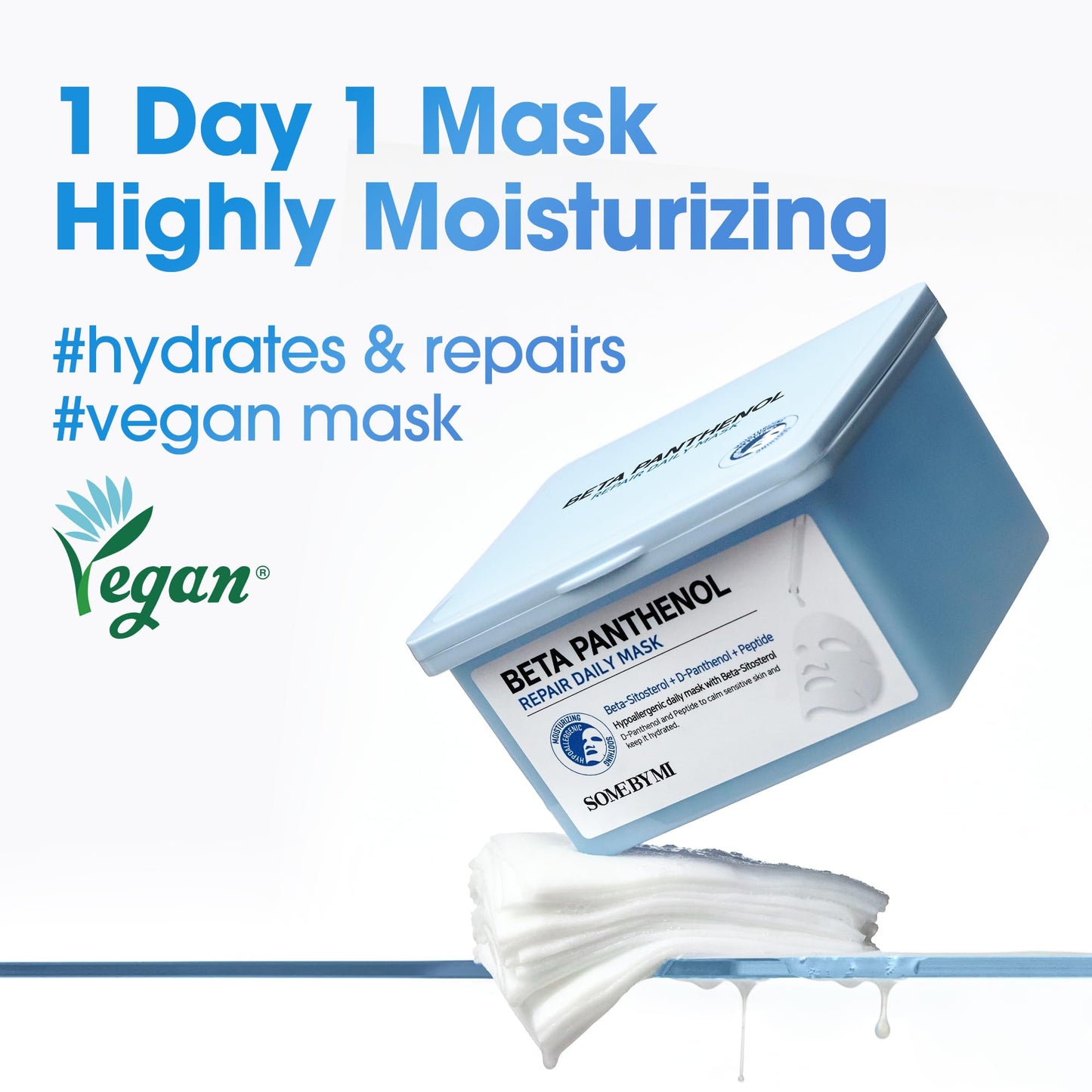 SOME BY MI Beta-Panthenol Repair Daily Mask - 30 Sheets, 11.8Oz - Daily Vegan Korean Face Sheet