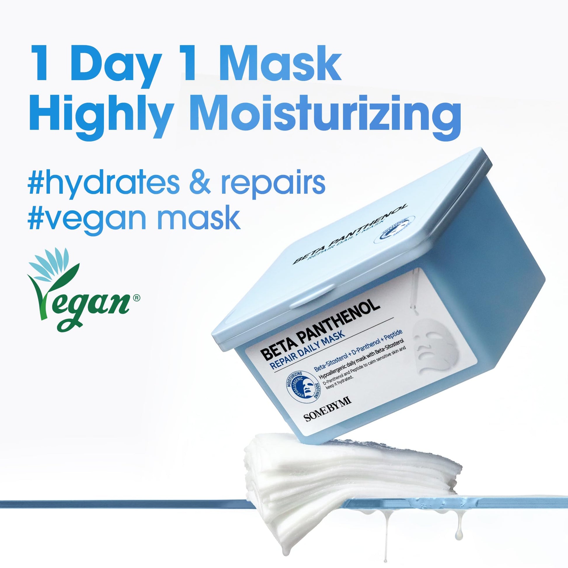 SOME BY MI Beta-Panthenol Repair Daily Mask - 30 Sheets, 11.8Oz - Daily Vegan Korean Face Sheet