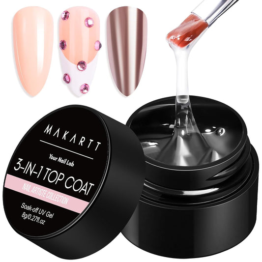 Makartt Hard Gel Top Coat: 3-in-1 Nail Polish Soak-off UV Gel Glossy Finish Long Lasting for Nail