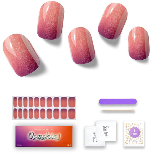Semi Cured Gel Nail Strips, 20 pcs Nail Wraps, Glaze Stickers, Salon Quality French Manicure, Full