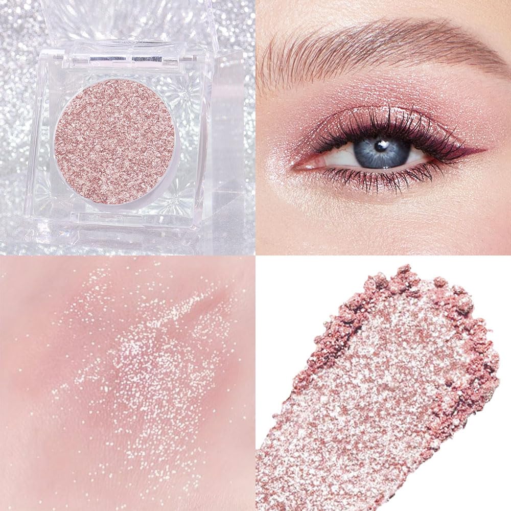Pink Rose Gold Monochrome Shimmer Eyeshadow Palette Makeup,Long Lasting Naturing-Looking Lightweight Glitter Single Eyeshadow,Neutral Powde Eye Shadow for Older Women