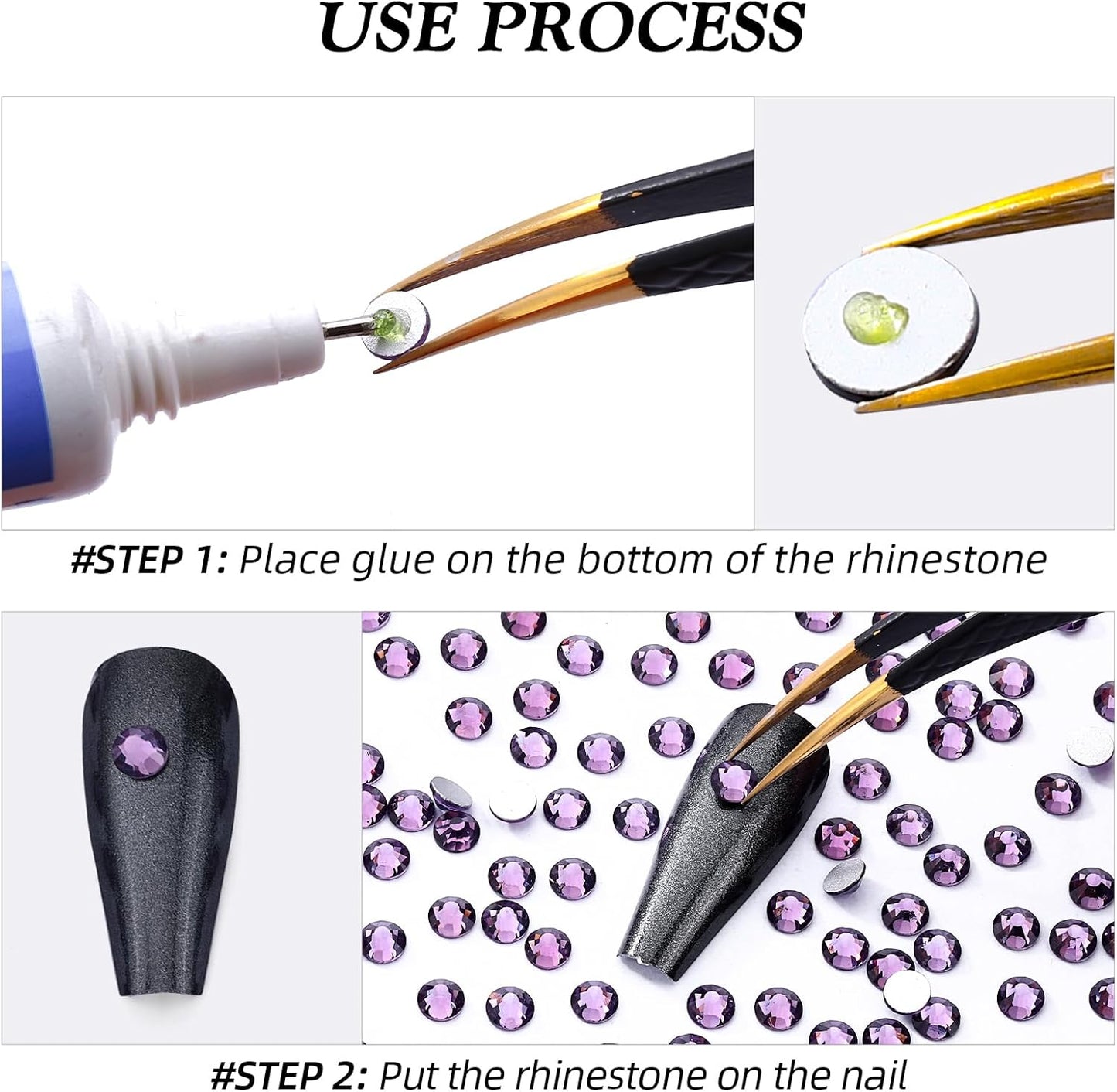 Tanzanite Flatback Rhinestones, Glass Rhinestones for Nail Art and Craft, Glue Fix, Loose Crystal Gemstones(Tanzanite, SS6, 1440pcs, 1.9-2.0mm)
