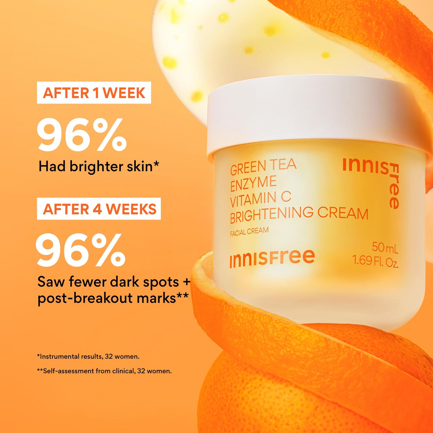 innisfree Green Tea Enzyme Vitamin C Brightening Cream Refill | Korean Face Moisturizer with