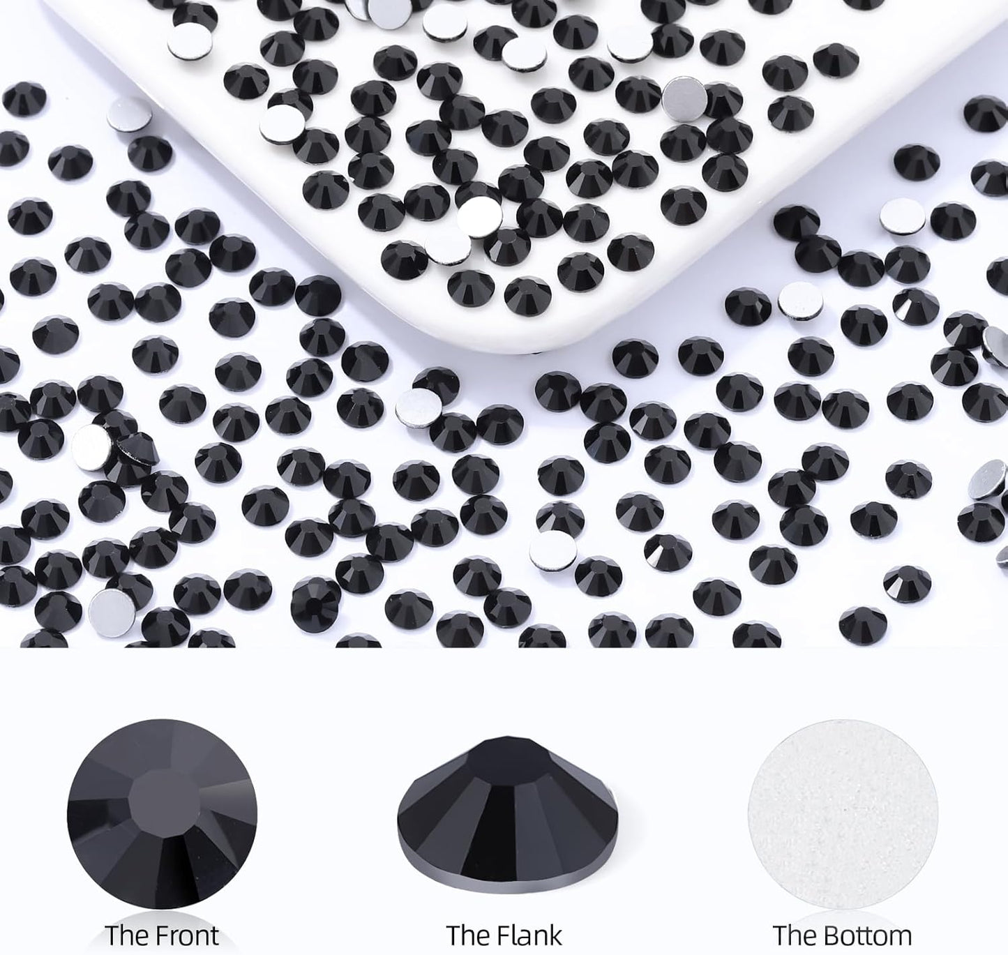 Black Flatback Rhinestones, Glass Rhinestones for Nail Art and Craft, Glue Fix, Loose Crystal Gemstones(Black, SS20, 1440pcs, 4.6-4.8mm)