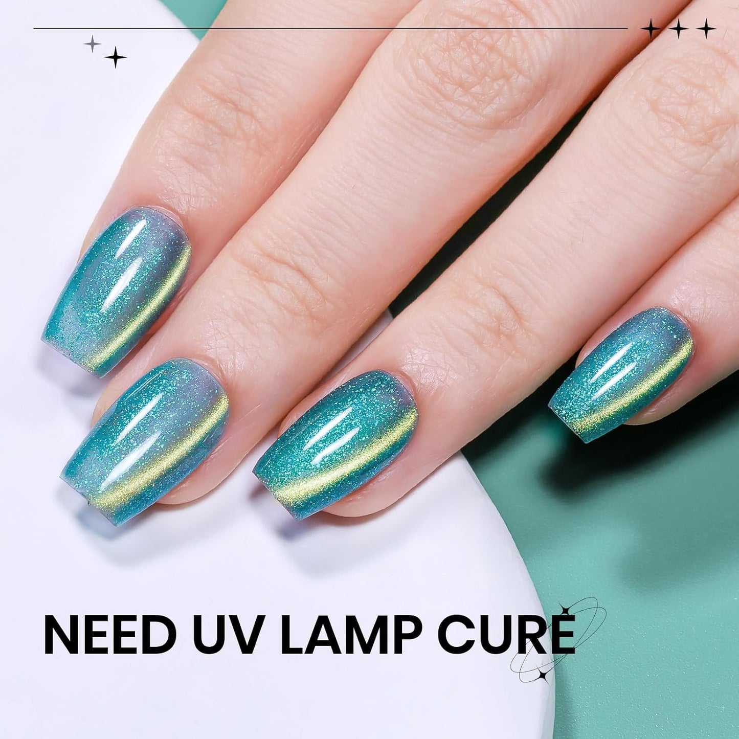 Green Cat Eye Gel Nail Polish 9D Magnetic Holographic CatEye Gel Polish Glitter Shimmer Reflective Effect with Magnet Soak Off Salon DIY at Home