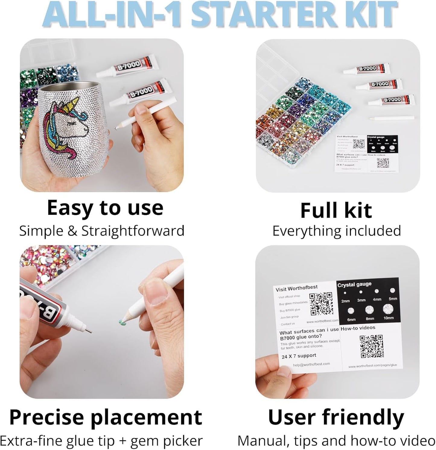 30000Pcs Resin Jelly Rhinestones Set for Crafting Bedazzling, Light Blue AB Flatback Gems Jewels for Crafts Clothes Shoes Fabric Outfit Nails Makeup, Flat Back Crystal 2-6mm with b 7000 Glue