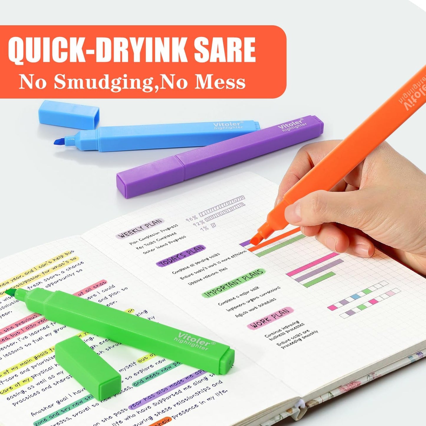 Vitoler Highlighters, 8Pcs Assorted Colors Highlighters,Soft Chisel Tip for Book,Bible Study Supplies Accessories,School Office Use, Teacher Supplies