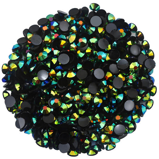 1440 Pcs SS20 5mm Flatback Rhinestones for Nails Art Crafts Glitter Round Shine Gems AB Crystals DIY Clothes Shoes （Black-Bottom Dark Green AB）