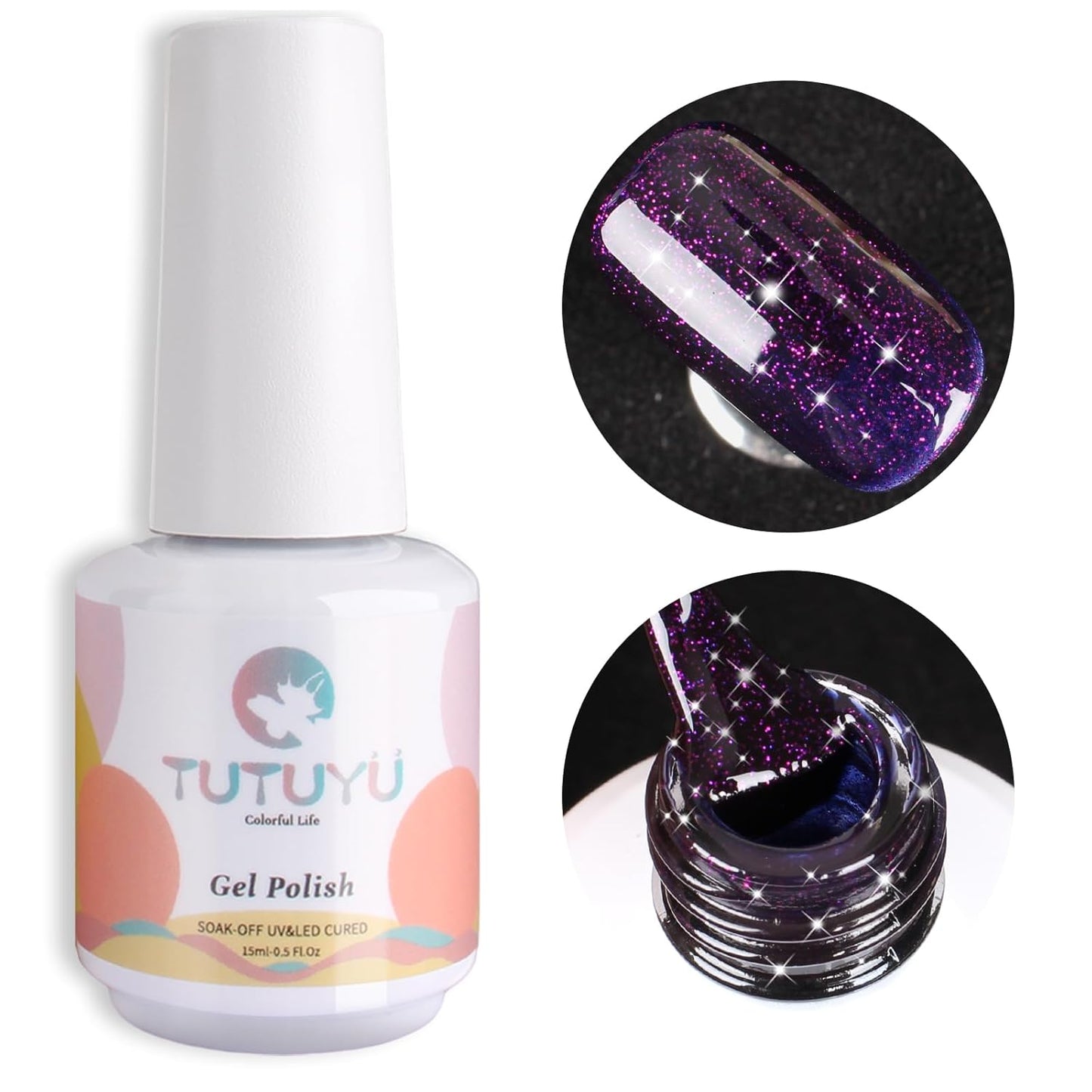 Dark Purple Glitter Gel Polish,Sparkly Shimmer Glitter Purple Gel Nail Polish,0.51 Fl Oz Soak Off UV Gel Polish for Nail Art Starter,Manicure Salon,Girls Women Gifts - GP0066