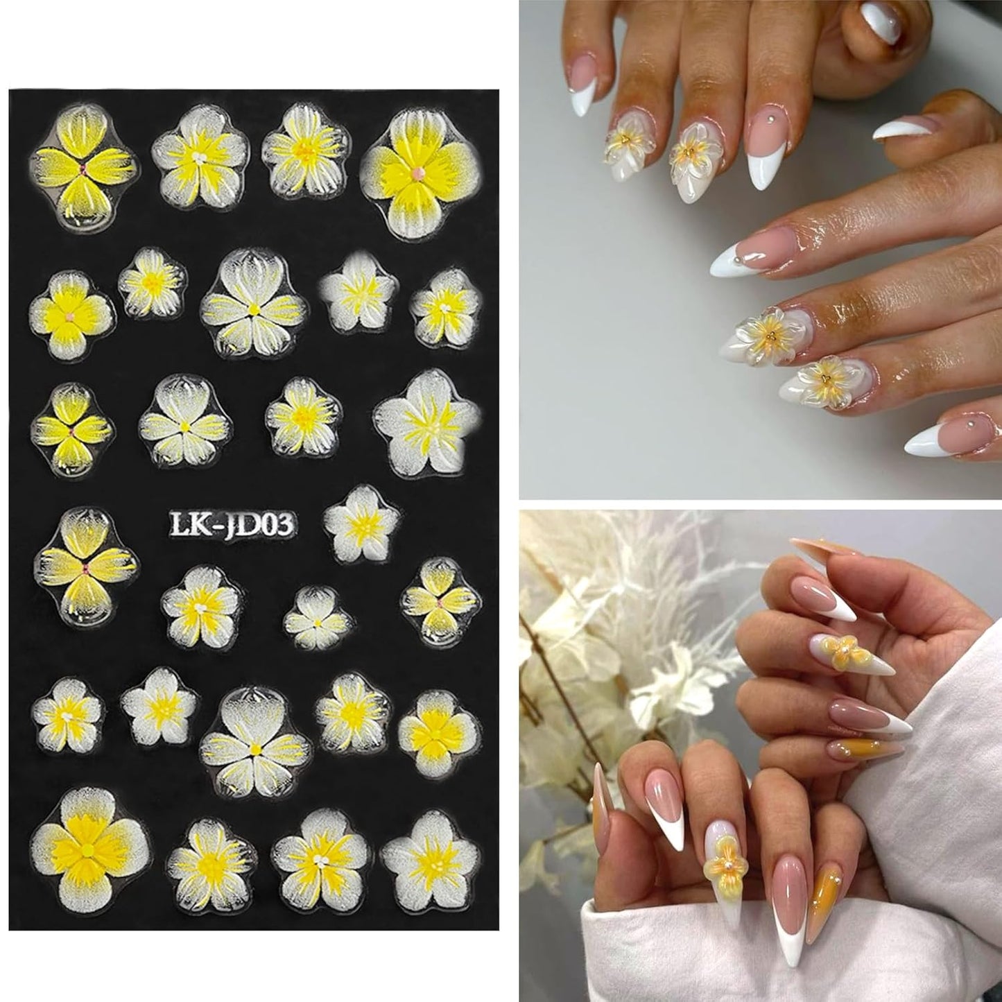 Flowers Nail Stickers 5D Embossed Nail Art 6 Sheets Colorful Nails Decals 3D Self-Adhesive Plumeria Supplies for Women Girls Manicure Nail Decoration Spring Summer Nails Design Sticker