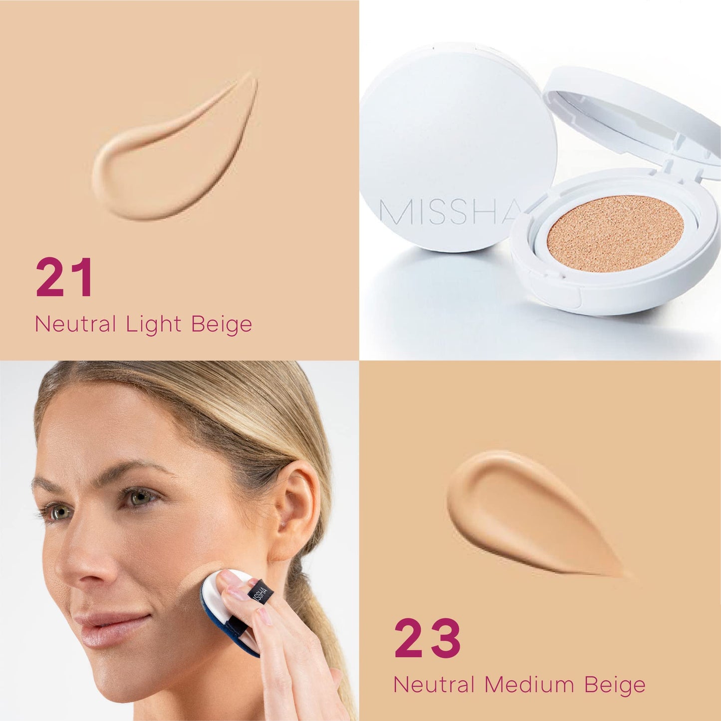 Missha Magic Cushion Moist Up No. 21 Light Beige for bright skin, Hydrating 3-in-1 Moisture Korean