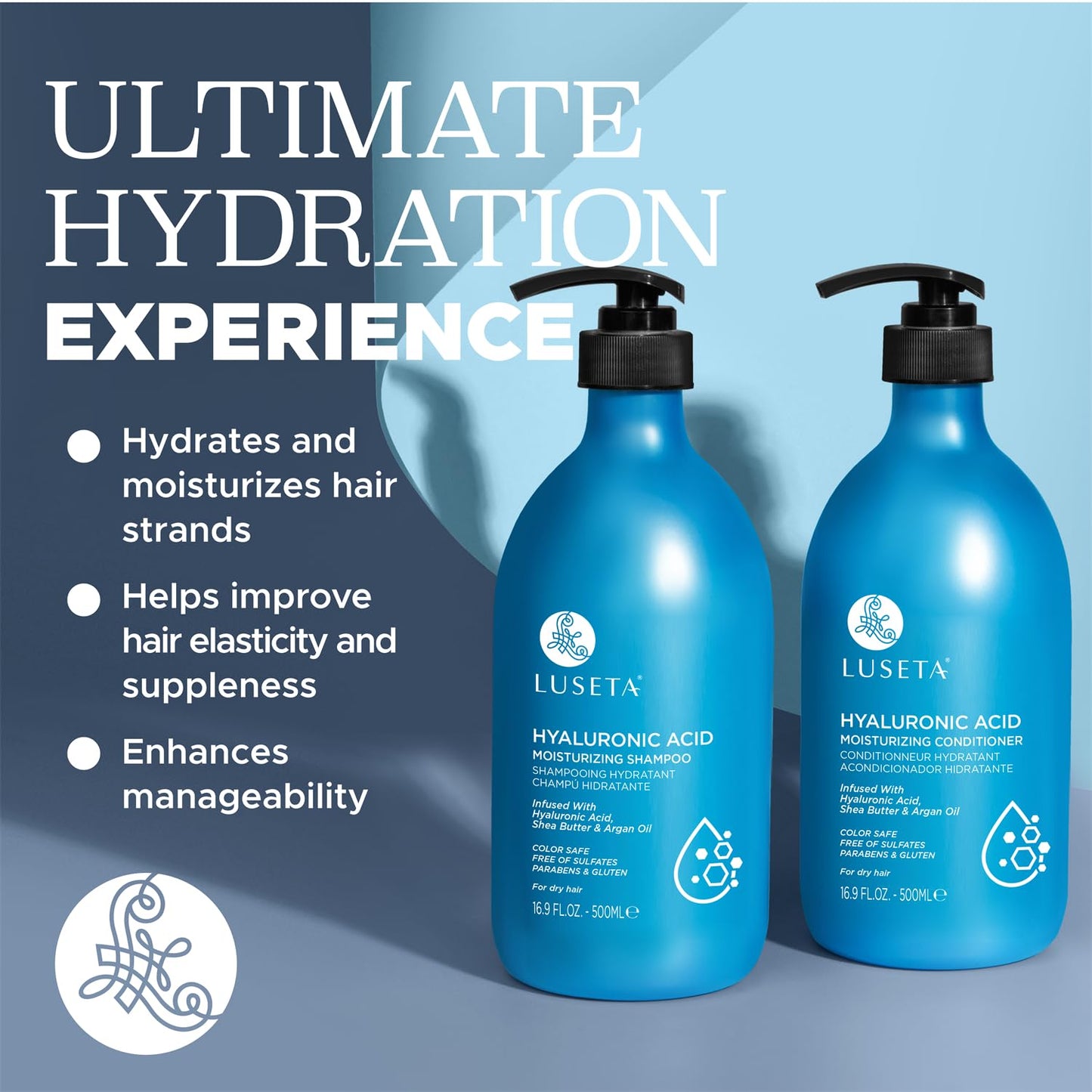 Luseta Hyaluronic Acid Moisturizing Shampoo & Conditioner Set for Dry and Damaged Hair, Sulfate Free Shampoo and Conditioner for Women Infused with Argan Oil and Shea Butter Paraben-Free2 x 16.9oz
